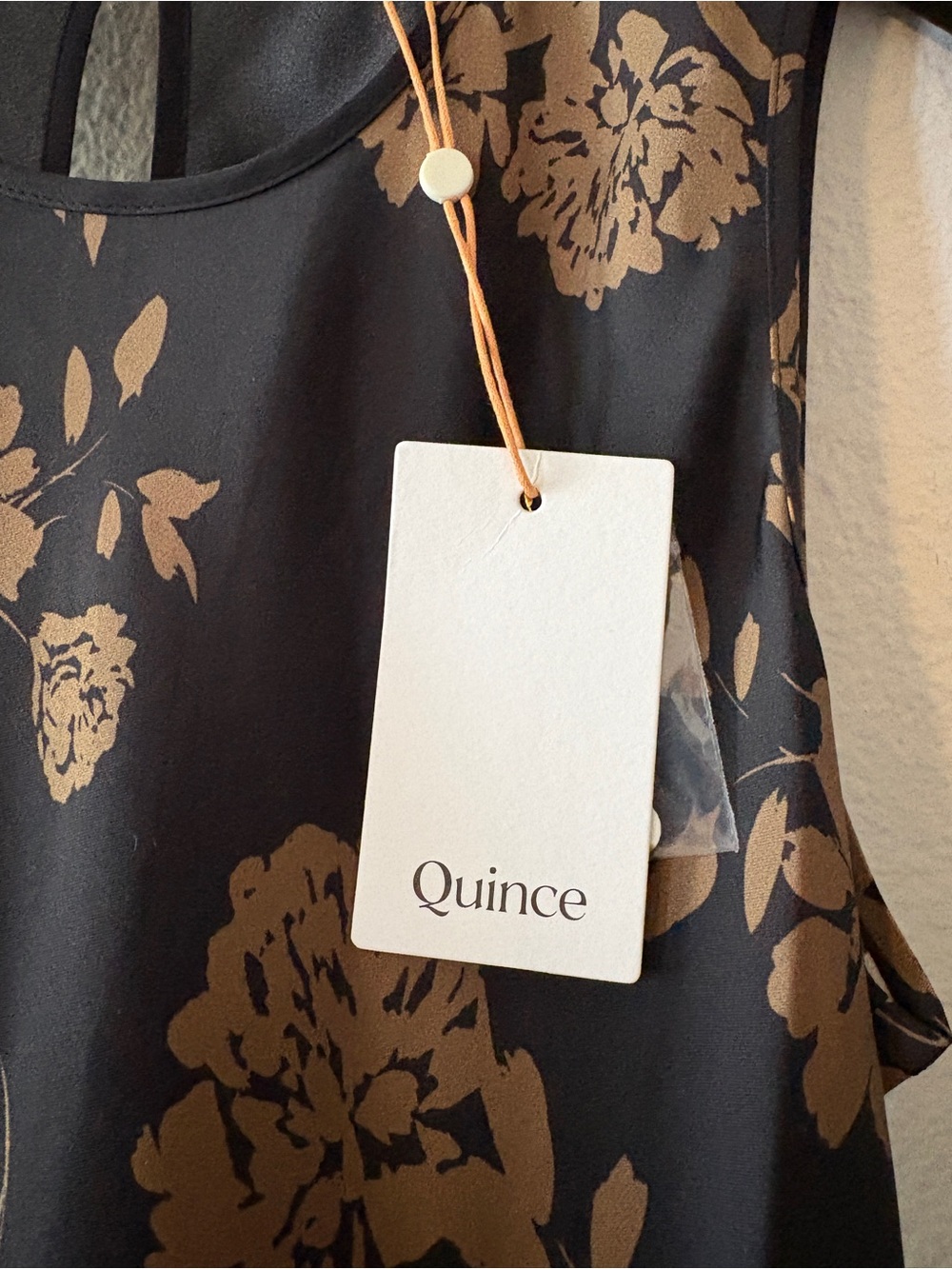Quince Black Mulberry Silk Dress with Brown Floral Pattern - NWT - Picture 6 of 8